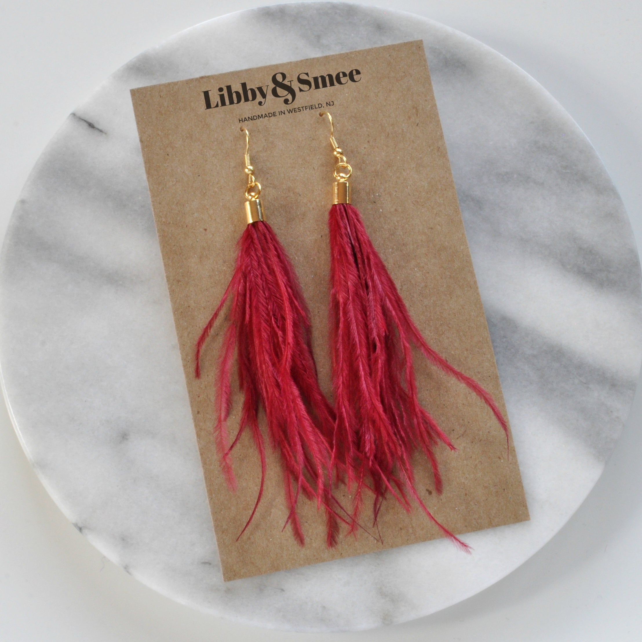 Dark Red Ostrich Feather Earrings