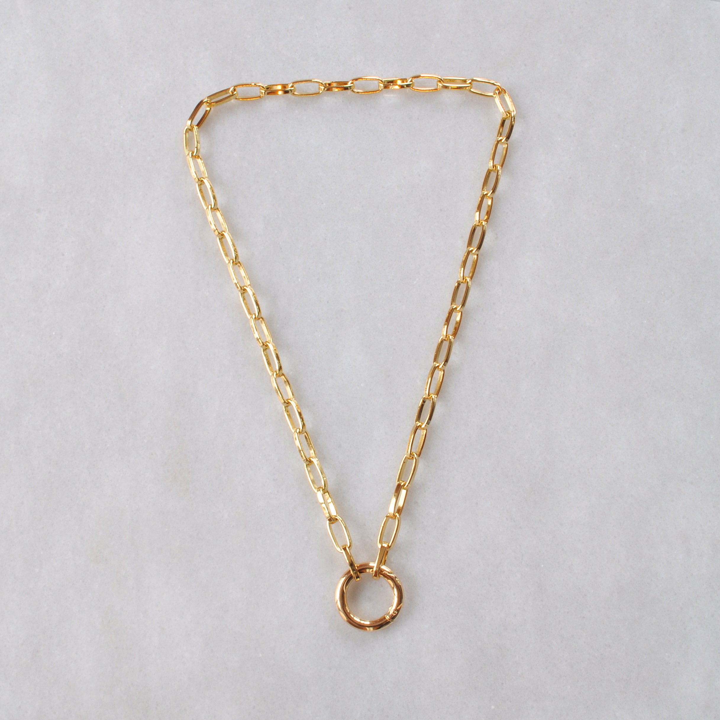 Gold Chain Link Round Clasp Necklace