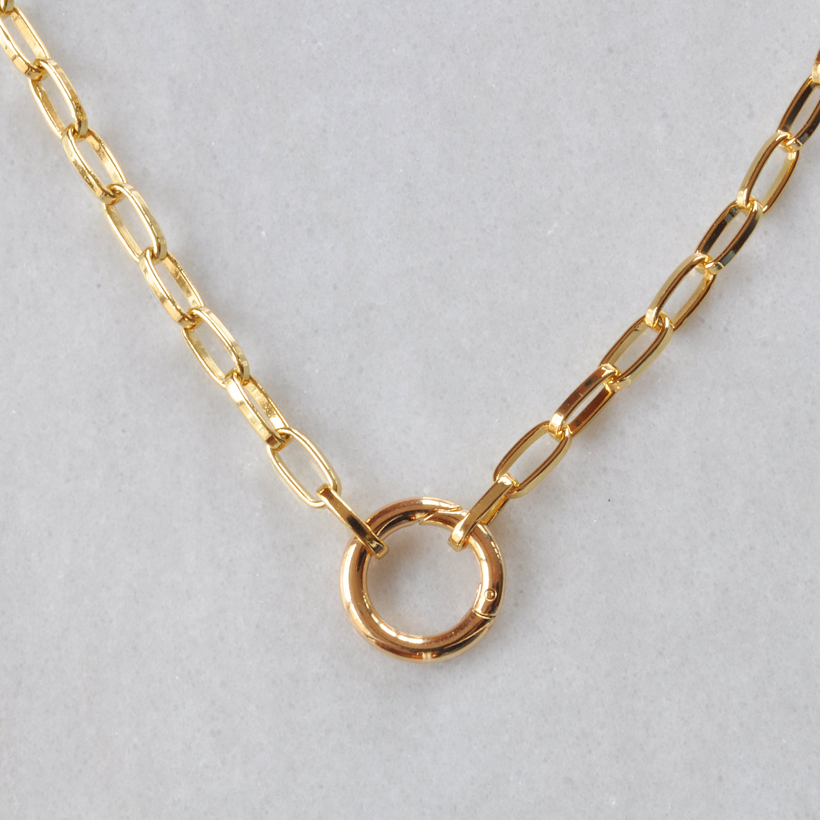 Carabiner Necklace - Linda Oval Clasp Necklace with Diamond in 18K Gold Vermeil