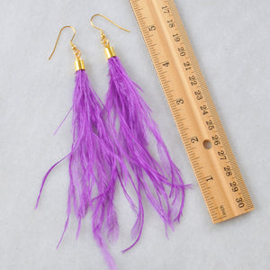 Bright Purple Ostrich Feather Earrings