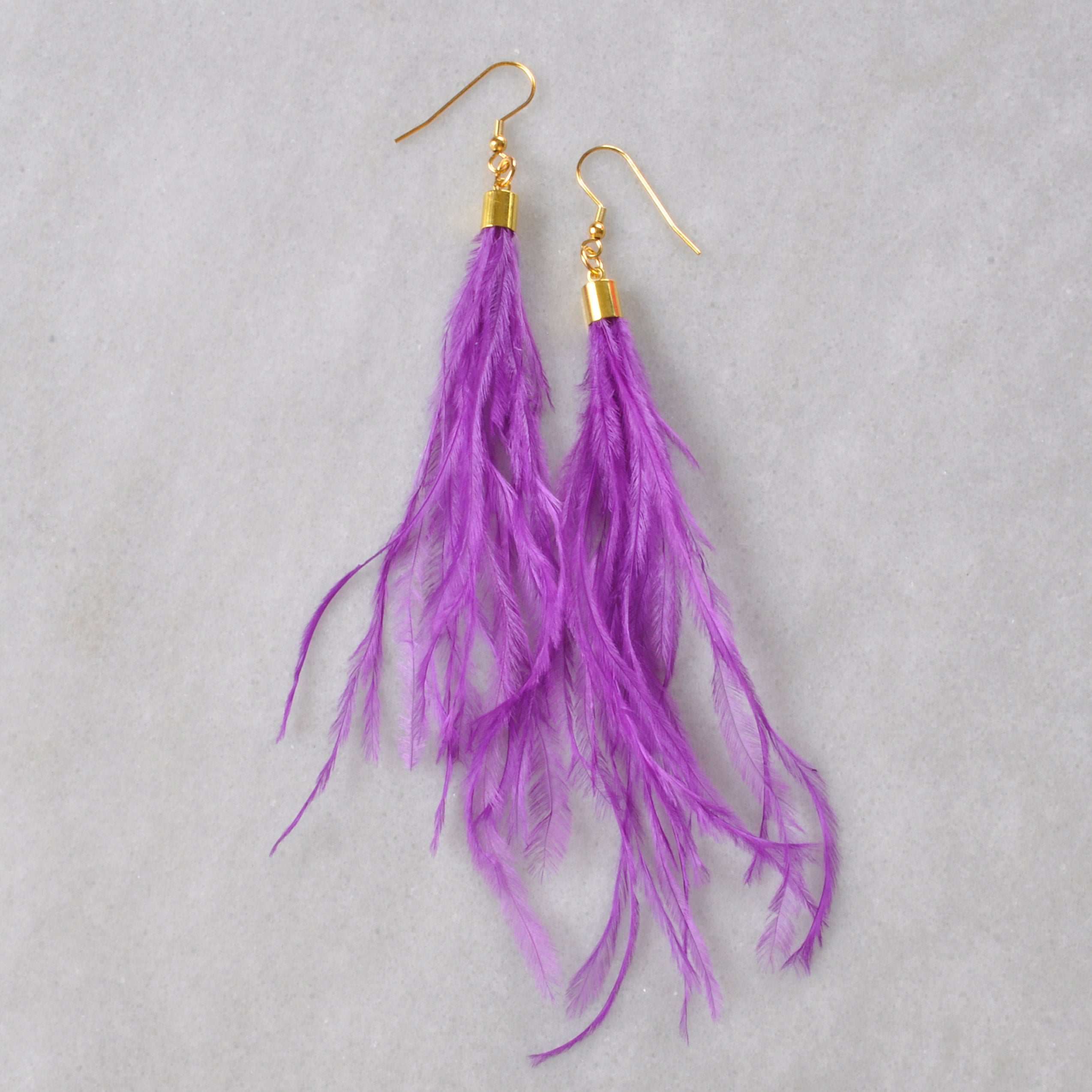 Bright Purple Ostrich Feather Earrings - CLEARANCE