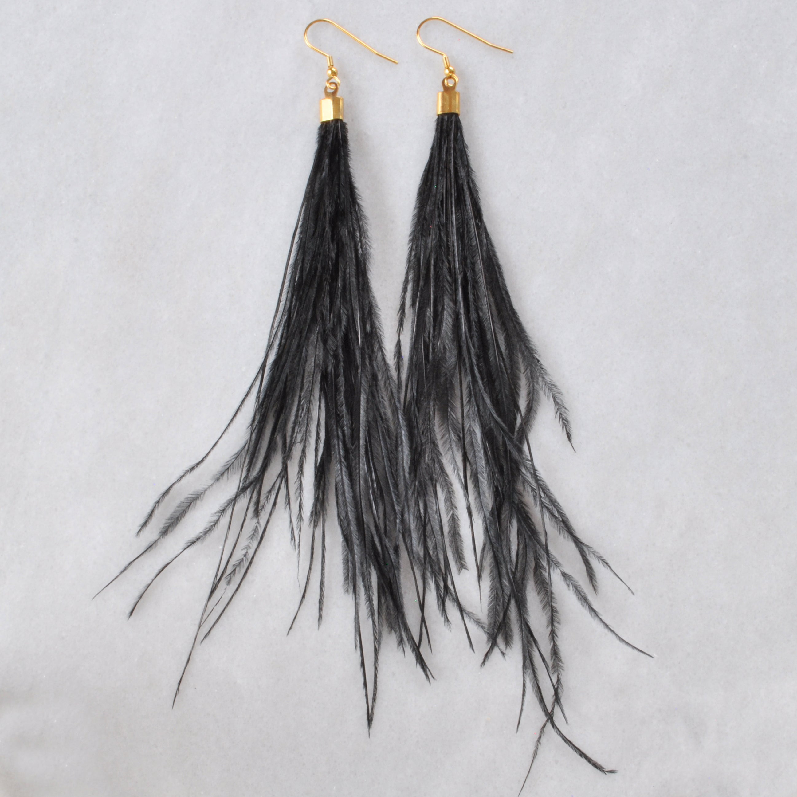 Extra Long Black Ostrich Feather Earrings