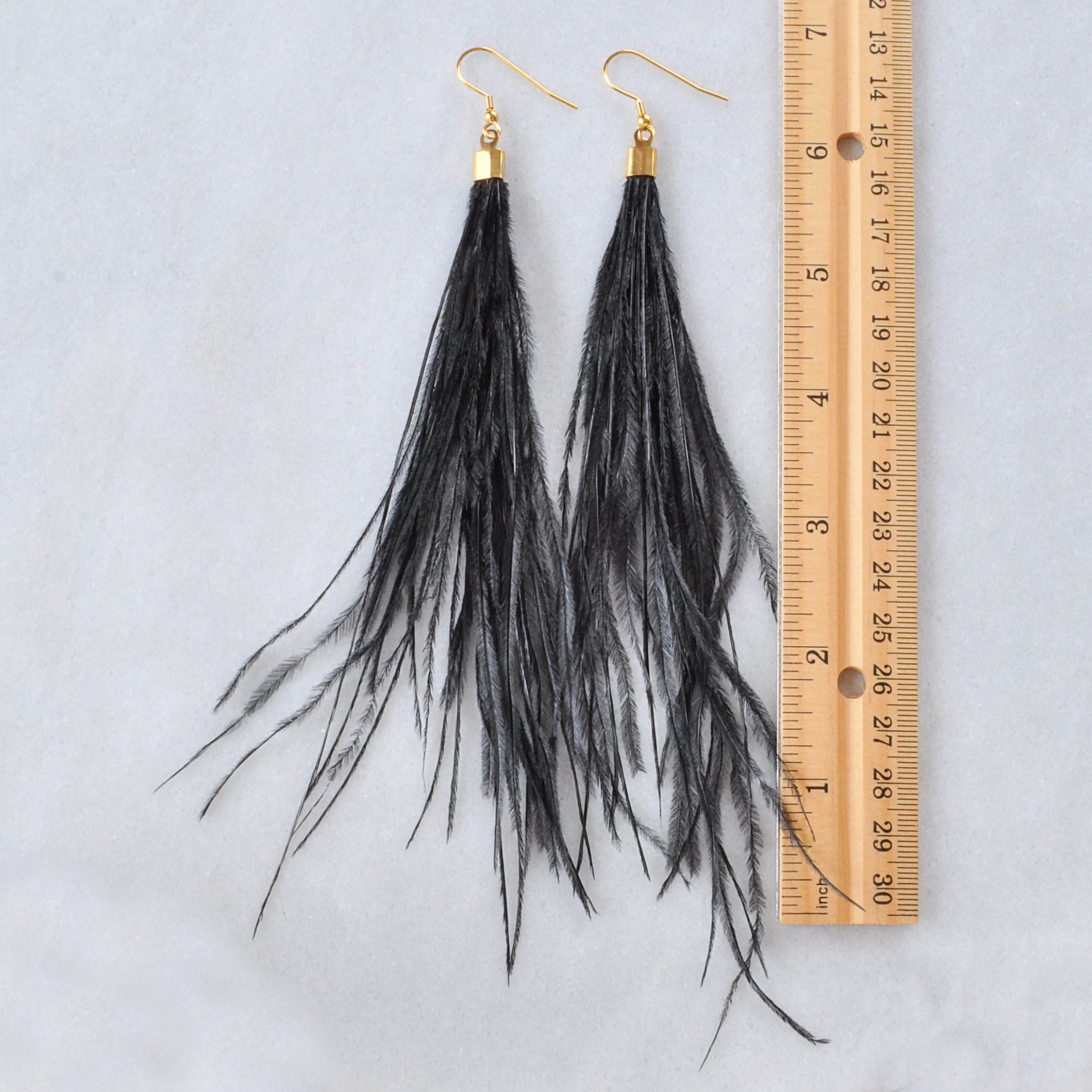 Extra Long Black Ostrich Feather Earrings - CLEARANCE