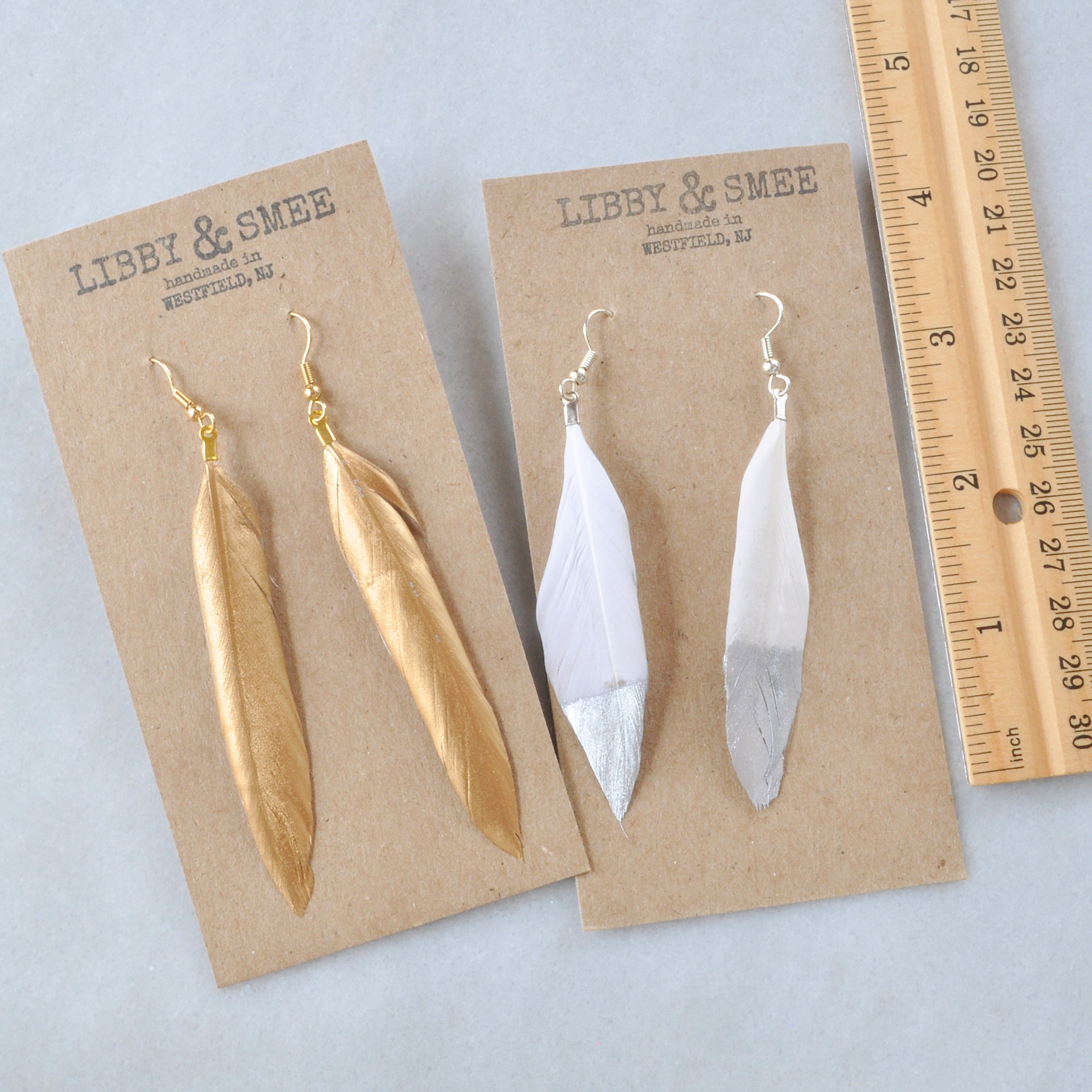 As-Is 4" Gold and Silver Feather Earrings - CLEARANCE