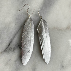 Silver 4" Feather Earrings