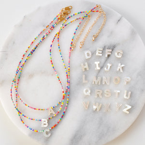 Mother-of-Pearl Initial Letter Beaded Necklace