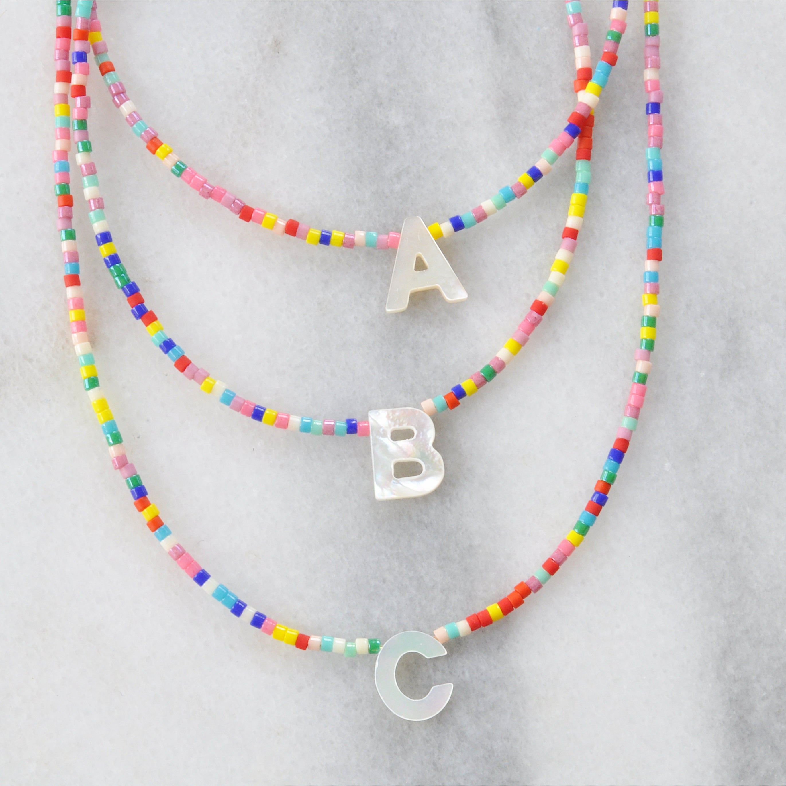 Mother-of-Pearl Initial Letter Beaded Necklace