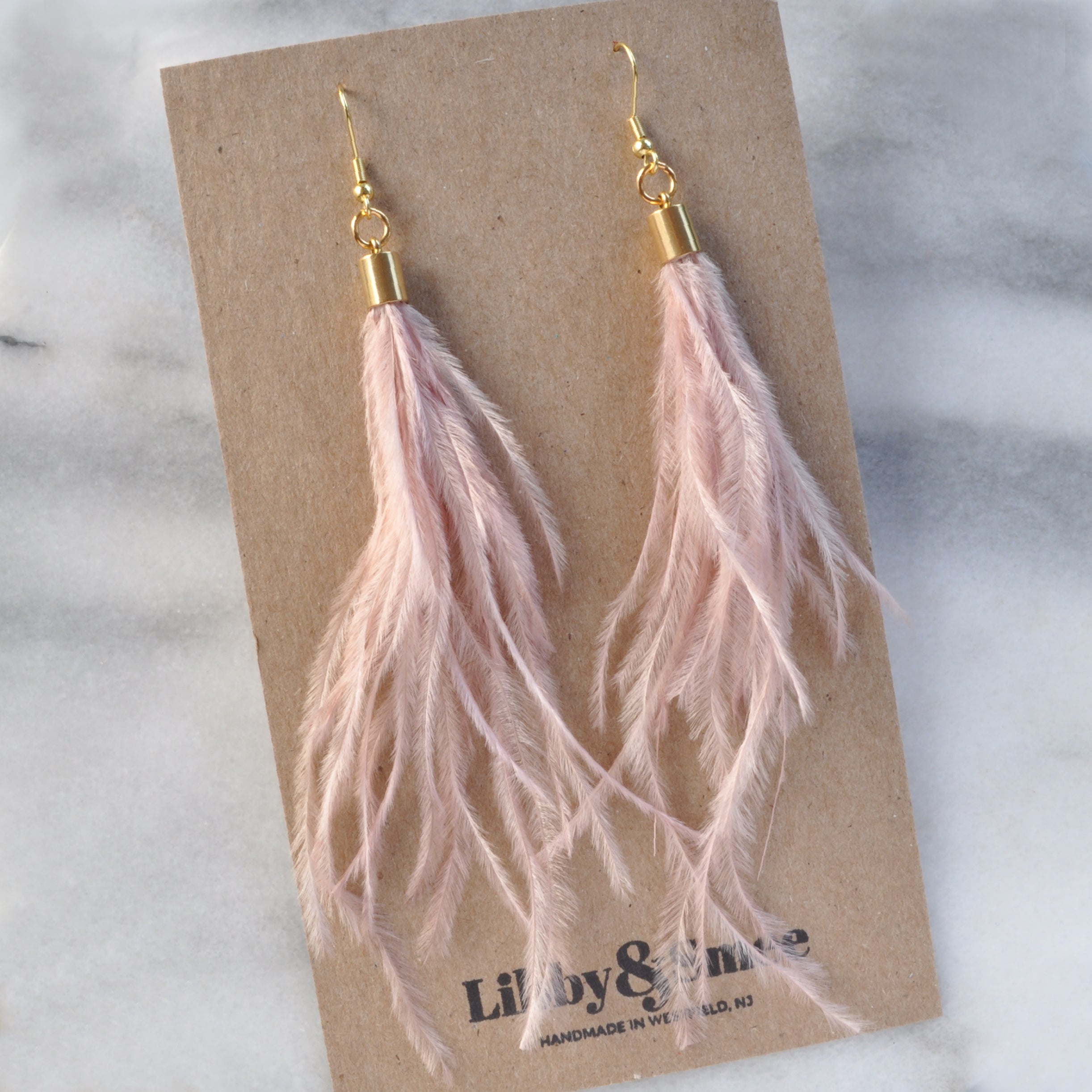 Ostrich Feather Earrings | Pale Grey + Moonstone - burnmarkNY