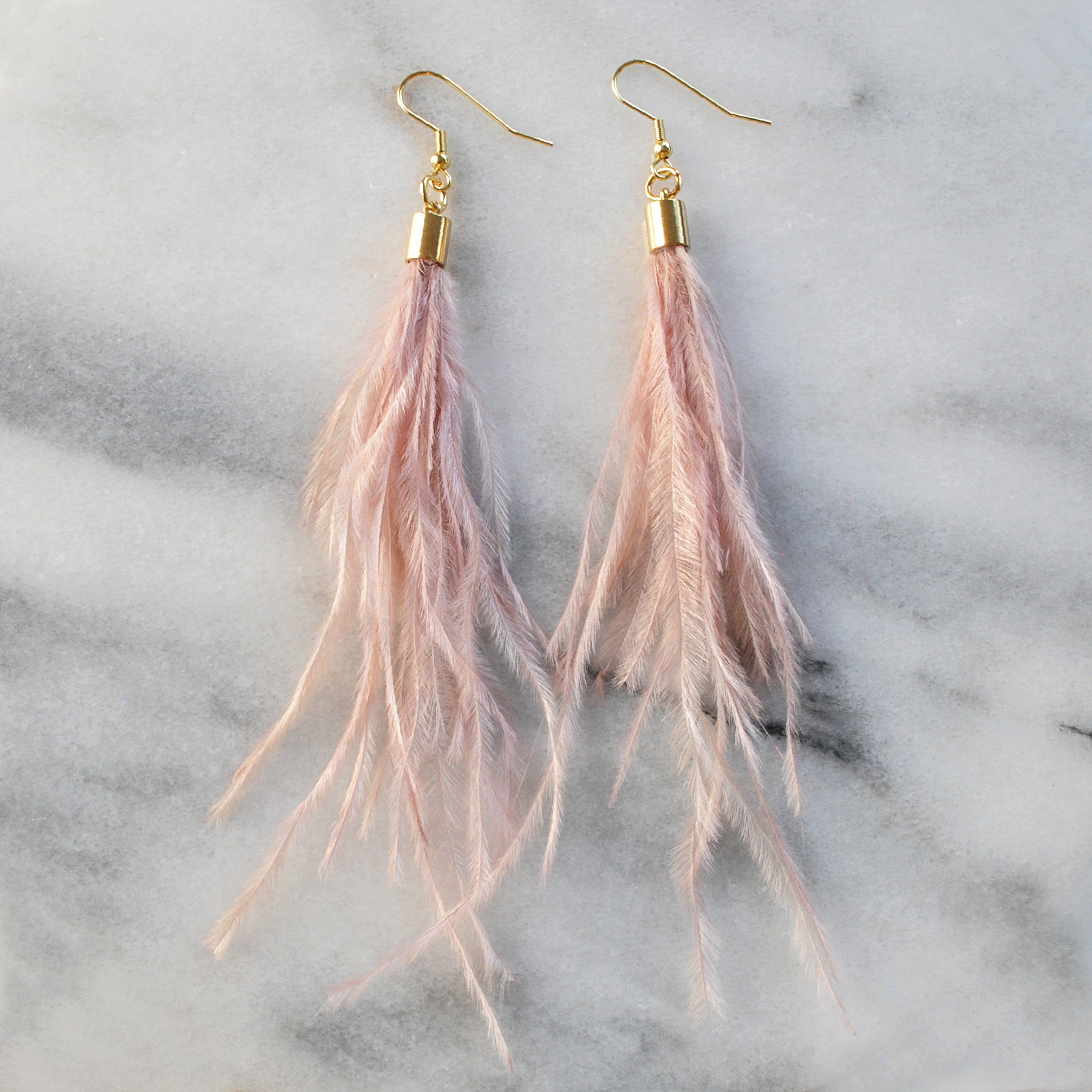 Pale Pink Ostrich Feather Earrings
