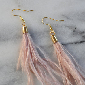 Pale Pink Ostrich Feather Earrings