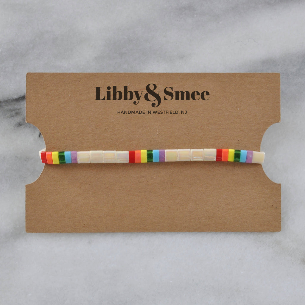 Rainbow Stretch Bracelet with Tile Beads | Handmade by Libby & Smee