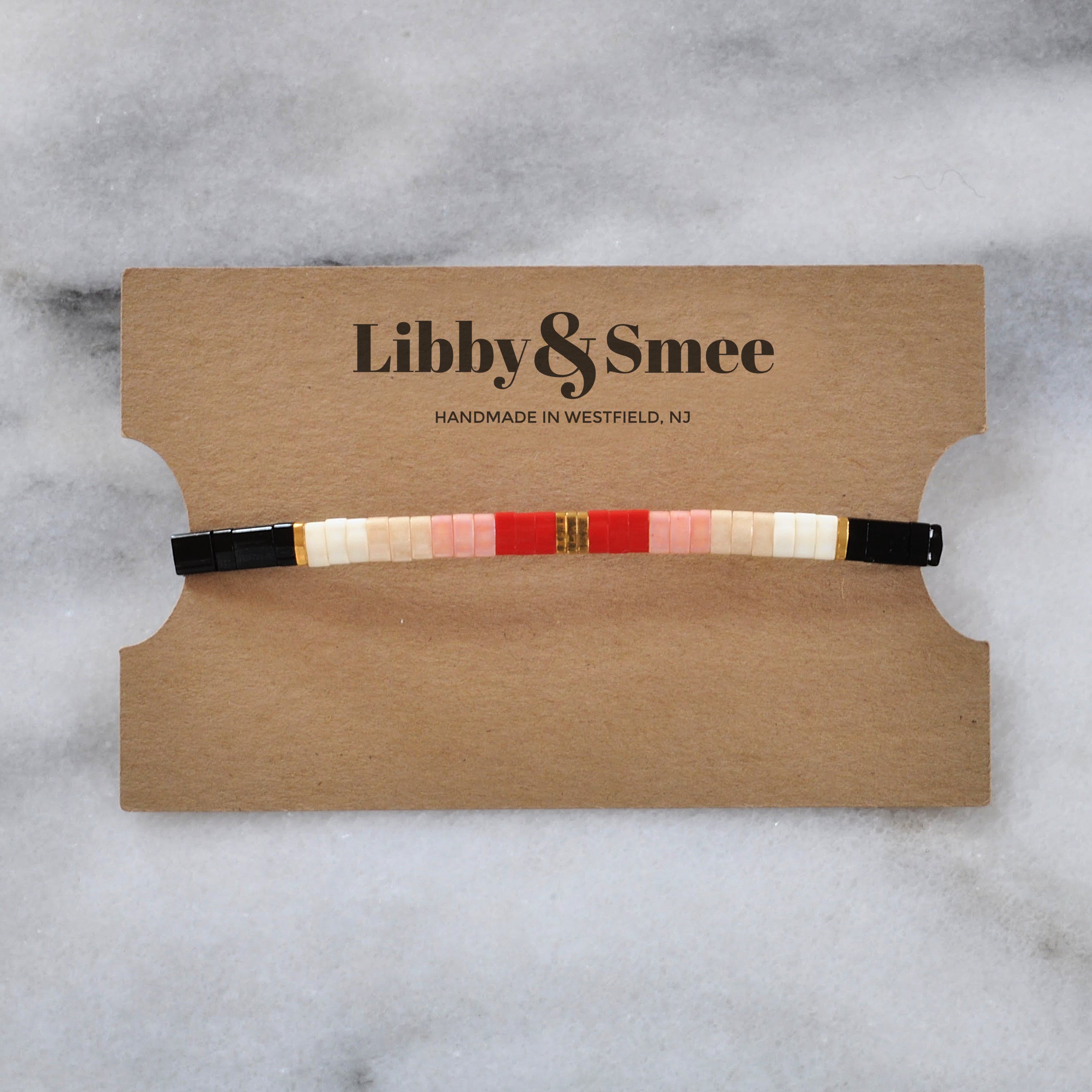 Libby & Smee stretch tile bracelet in Valentine Colorblock