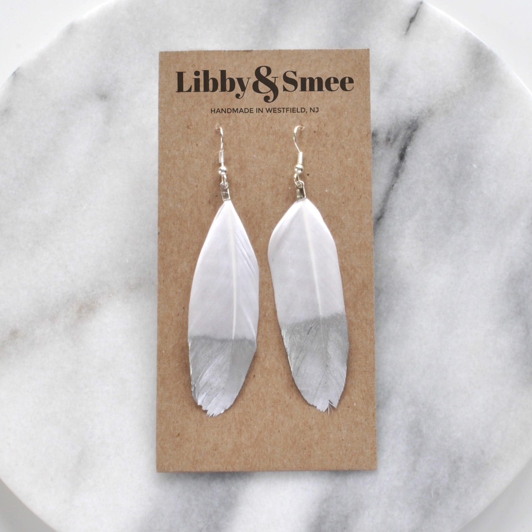 White and Silver 4" Feather Earrings