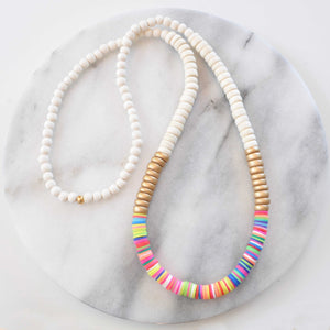 Ivory, Gold, and Rainbow Heishi Bead Necklace